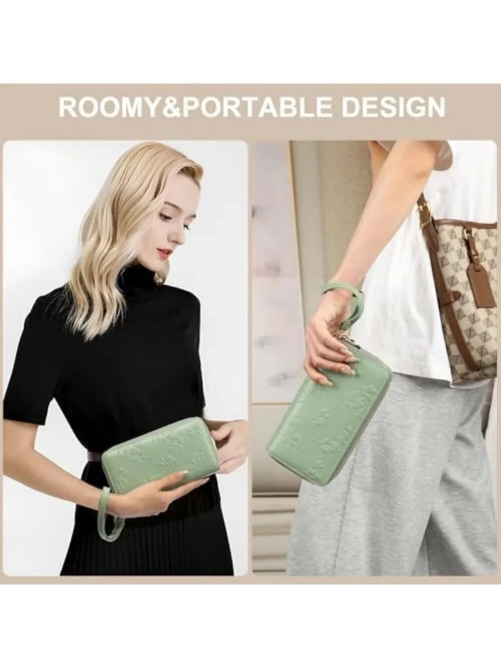 Vegan Leather RFID Blocking Wristlet Wallet - Large Capacity Clutch & Card